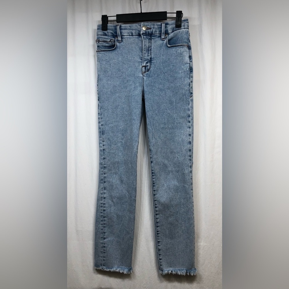 Good American Straight Blue Added Panel Seam Stretch Jeans GLCI382T Size 2/26